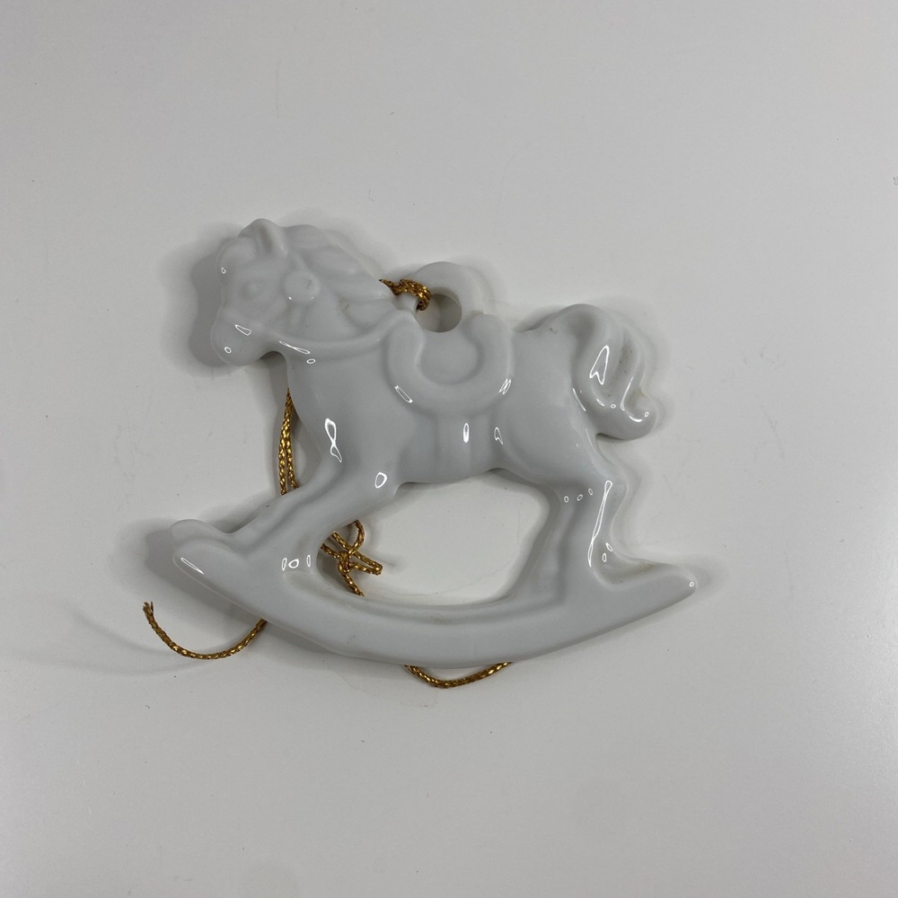 Vintage Takahashi Rocking Horse White Porcelain Christmas Ornament Made in Japan